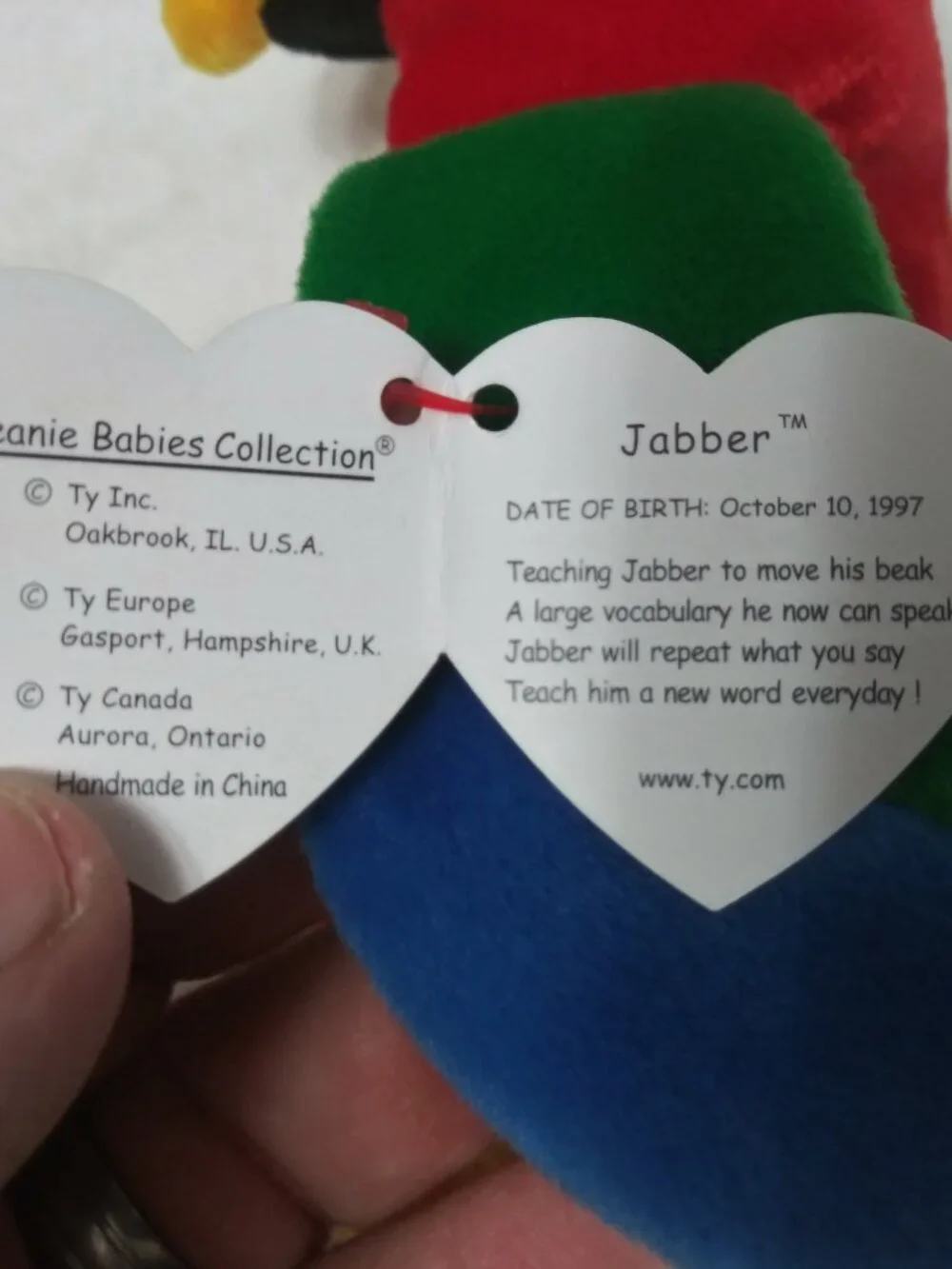 NM OG Collectable TY Beanie Baby Jabber 1997/1998 Tag ERROR RETIRED Display Case